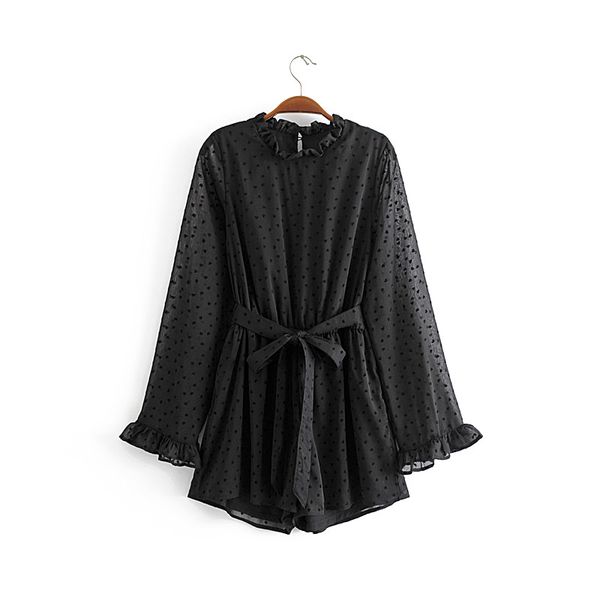 vintage chic dot bow tie sashes playsuits chiffon women 2019 fashion ruffle sleeve backless beach jumpsuits casual body femme, Black;white
vintage chic dot bow tie sashes playsuits chiffon women 2019 fashion ruffle sleeve backless beach jumpsuits casual body femme, Black;white