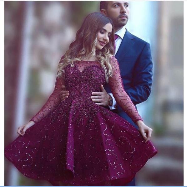 short cocktail dresses illusion neck long sleeves lace appliques beaded burgundy evening wear prom party dress homecoming gowns, Red
short cocktail dresses illusion neck long sleeves lace appliques beaded burgundy evening wear prom party dress homecoming gowns, Red