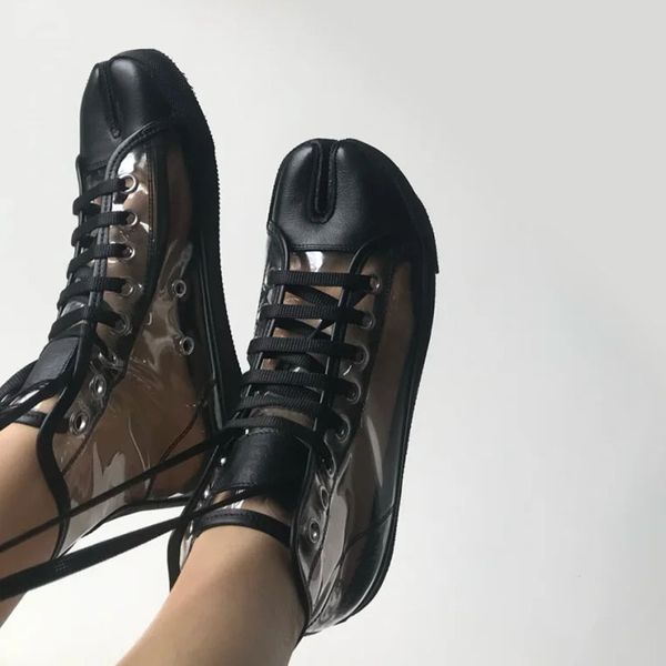 split toe transparent clear pvc shoes women lace-up flat high casual shoes splashing horseshoe trotters rain boots 2020 new, Black
split toe transparent clear pvc shoes women lace-up flat high casual shoes splashing horseshoe trotters rain boots 2020 new, Black
