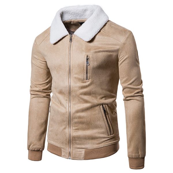 autumn thin simulation luxury buckskin men jacket design soft fabric zipper outerwear personalized solid color lapel coat, Black;brown 
autumn thin simulation luxury buckskin men jacket design soft fabric zipper outerwear personalized solid color lapel coat, Black;brown