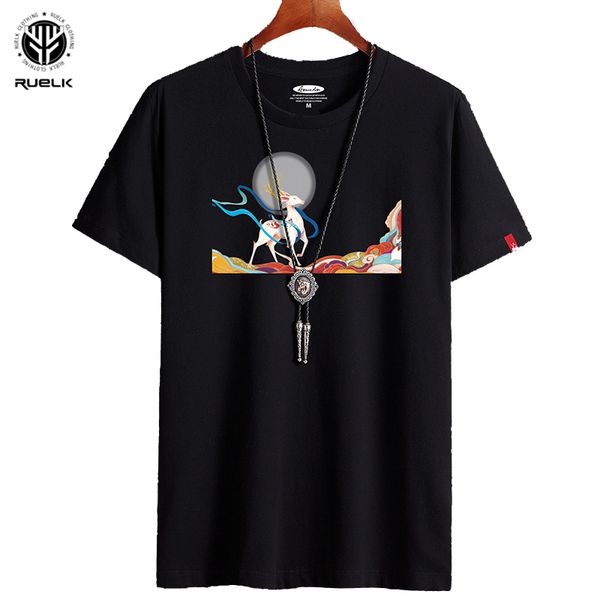 ruelk short-sleeved 2020 summer new fashion casual trend hip-hop personality deer printed t-shirt loose cotton large size men's, White;black 
ruelk short-sleeved 2020 summer new fashion casual trend hip-hop personality deer printed t-shirt loose cotton large size men's, White;black