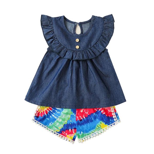 toddler kids baby girls clothes sleeveless denim ruffle t shirt+ floral tie dyed tassel shorts outfits 12 18 24months 3 4years, White
toddler kids baby girls clothes sleeveless denim ruffle t shirt+ floral tie dyed tassel shorts outfits 12 18 24months 3 4years, White