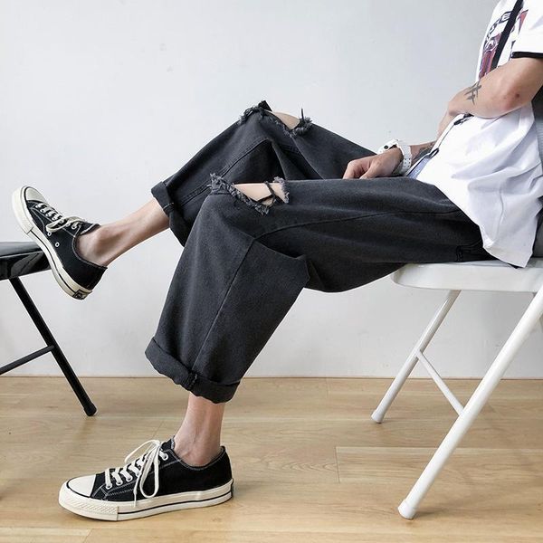 four seasons ripped men's jeans tide brand hip-hop sly handsome fashion nine-point pants loose wide legs straight beggar pants, Blue
four seasons ripped men's jeans tide brand hip-hop sly handsome fashion nine-point pants loose wide legs straight beggar pants, Blue