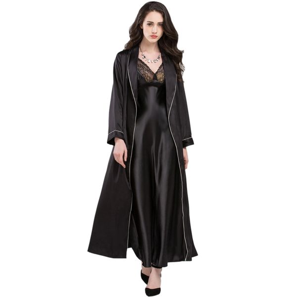 elegant sleepwear female summer satin silk sling nightdress long-sleeve sleeping robes + nightgowns two-piece sets t0009, Black;red
elegant sleepwear female summer satin silk sling nightdress long-sleeve sleeping robes + nightgowns two-piece sets t0009, Black;red