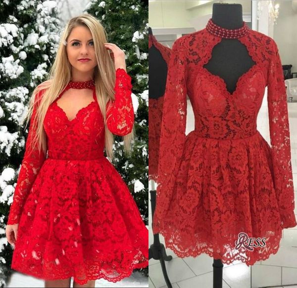 2019 red short cocktail party dresses jewel neck a line lace pearls long sleeve evening dress custom made prom dress, Black
2019 red short cocktail party dresses jewel neck a line lace pearls long sleeve evening dress custom made prom dress, Black
