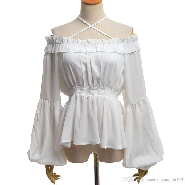 женщины vintage лолита блузка высокой талией с длинным рукавом boat neck halterneck волан шифон рубашка высокого качества, White
женщины vintage лолита блузка высокой талией с длинным рукавом boat neck halterneck волан шифон рубашка высокого качества, White