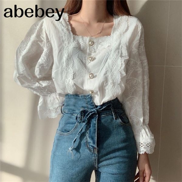 2020 stylish hollow out square collar style pearls gentle flare-sleeved chic brief women all-match shirts, White
2020 stylish hollow out square collar style pearls gentle flare-sleeved chic brief women all-match shirts, White