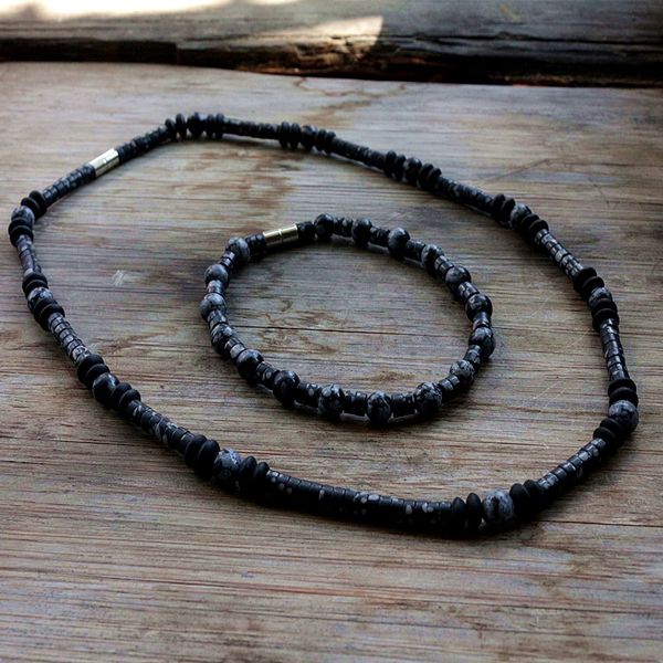 

unique necklace bracelet for men 6mm natural stone beads and magnet surfer necklace for men tribal jewelry dropshipping, Silver