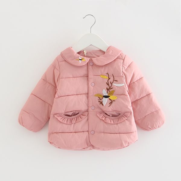 

baby coat for winter baby girls cute peter pan collar embroidery princess parkas kids thick outerwear 0-2y, Blue;gray