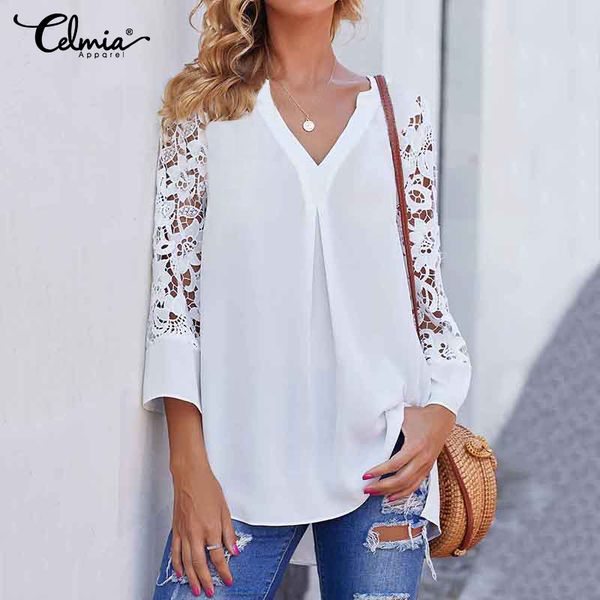 celmia 3/4 sleeve women white blouse summer v neck lace shirts hollow out tunic casual loose solid office blusas s-5xl
celmia 3/4 sleeve women white blouse summer v neck lace shirts hollow out tunic casual loose solid office blusas s-5xl