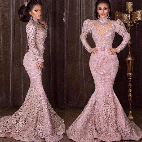 high neck long sleeves mermaid prom dresses full lace evening dress vintage baby pink african muslim formal gowns vestidos de gala, Black;red
high neck long sleeves mermaid prom dresses full lace evening dress vintage baby pink african muslim formal gowns vestidos de gala, Black;red