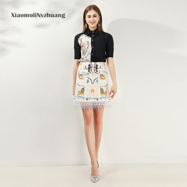 xiaomoli runway spring clothing women short sleeve paneled shirt and hollow fringe print skirt women's set 2020, White
xiaomoli runway spring clothing women short sleeve paneled shirt and hollow fringe print skirt women's set 2020, White