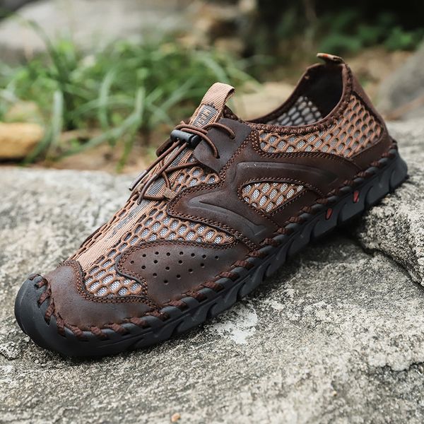 soft leather men sport shoes genuine leather breathable mesh fabric casual shoes wading beach shoes sandals long-short drainage size 38-48, Black
soft leather men sport shoes genuine leather breathable mesh fabric casual shoes wading beach shoes sandals long-short drainage size 38-48, Black