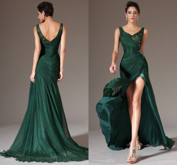 2020 new mermaid long evening gown v neck pleats beads prom party dress dark green chiffon formal evening dresses, Black;red
2020 new mermaid long evening gown v neck pleats beads prom party dress dark green chiffon formal evening dresses, Black;red