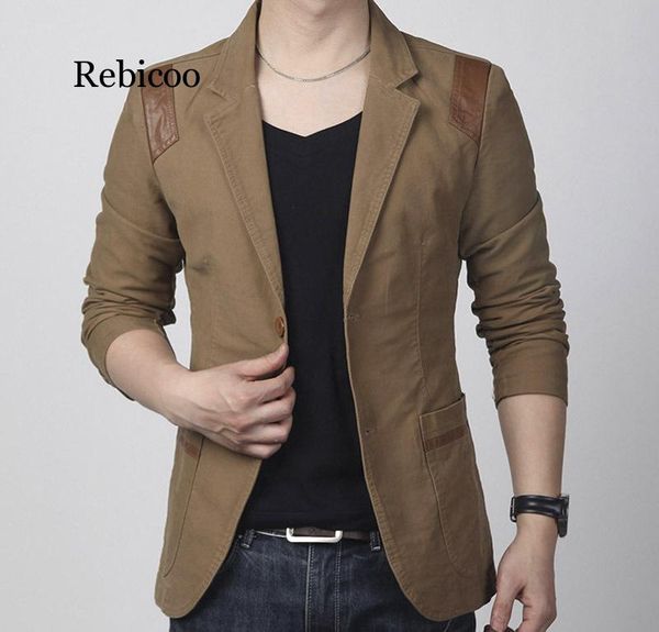 new fashion spring and autumn men's clothing casual slim fit blazer leather patchwork plus size suits jacket men outwear, White;black
new fashion spring and autumn men's clothing casual slim fit blazer leather patchwork plus size suits jacket men outwear, White;black