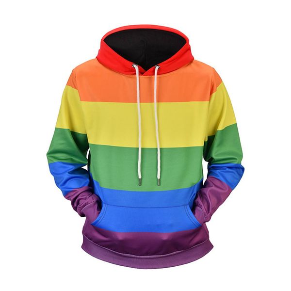 men rainbow stripe drawstring hooded sweatshirt long sleeve sport hoodie, Black