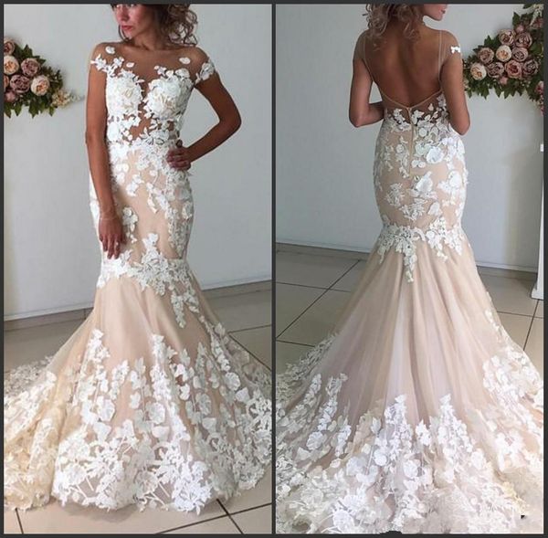 Mermaid Bridal Gowns Lace Appliqued Cap Sleeves Sexy Nude Pink Wedding Dresses Lace Off Shoulder robes de mariee robe de mariages
Mermaid Bridal Gowns Lace Appliqued Cap Sleeves Sexy Nude Pink Wedding Dresses Lace Off Shoulder robes de mariee robe de mariages