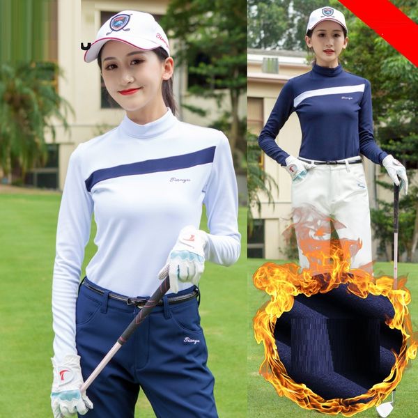 women long sleeve elastic warm golf shirt autumn winter thicken golf sportswear ladies long sleeve soft bottoms d0695, Black;blue