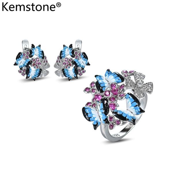 kemstone butterfly enamel copper cubic zirconia red blue color women stud earrings ring jewelry sets for female, Silver
kemstone butterfly enamel copper cubic zirconia red blue color women stud earrings ring jewelry sets for female, Silver