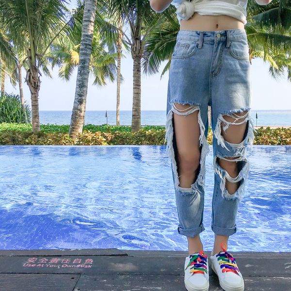 plus size big hole ripped boyfriend jeans for women high waisted baggy jeans teen girls tattered ankle harem denim pants, Blue
plus size big hole ripped boyfriend jeans for women high waisted baggy jeans teen girls tattered ankle harem denim pants, Blue