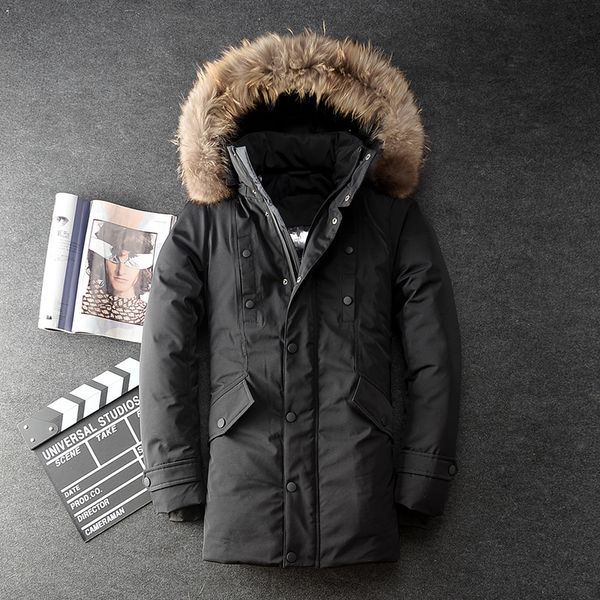 men down coat big fur collar outerwear white duck thick warm male designer parka overcoat long sleeves hooded jacket coats for cold winter, Black
men down coat big fur collar outerwear white duck thick warm male designer parka overcoat long sleeves hooded jacket coats for cold winter, Black