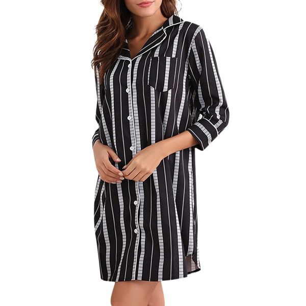 2019 women summer dress black sleep shirt dress striped button down cotton nightgown party vestidos l201921, Black;gray
2019 women summer dress black sleep shirt dress striped button down cotton nightgown party vestidos l201921, Black;gray