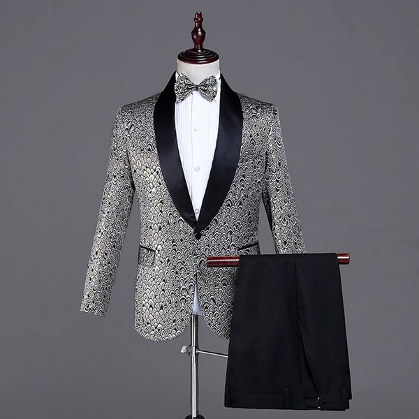 jacket + pants + bow tie) men's three-piece suit stage suit wedding dress shiny print male fashion slim suits wedding sets, White;black
jacket + pants + bow tie) men's three-piece suit stage suit wedding dress shiny print male fashion slim suits wedding sets, White;black