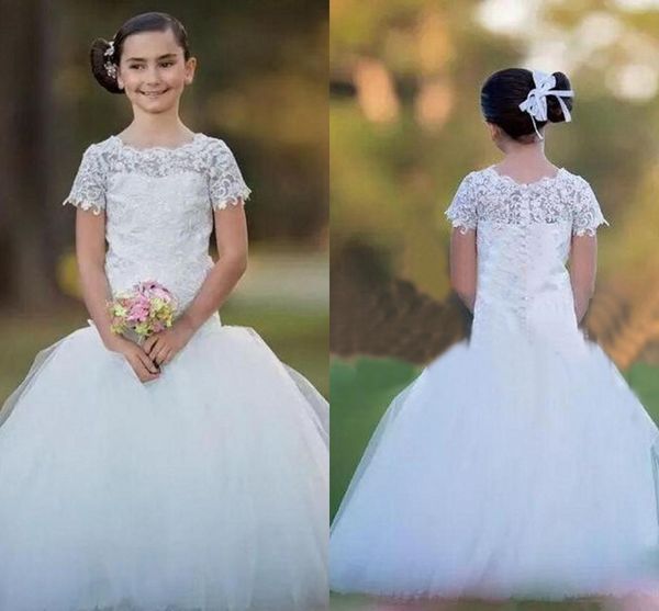 new charming holy white lace flower girls dresses with short sleeves jewel neck kids christmas party gowns girs pageant dress, White;blue
new charming holy white lace flower girls dresses with short sleeves jewel neck kids christmas party gowns girs pageant dress, White;blue