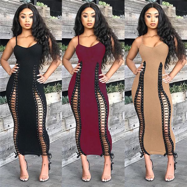 spaghetti strap hollow out dresses solid color summer bandage spilt club bodycon dresses womens designer dresses, Black;gray
spaghetti strap hollow out dresses solid color summer bandage spilt club bodycon dresses womens designer dresses, Black;gray