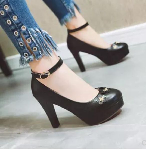 2019 flower women's shoes in spring and autumn with new style high heel coarse heel round head waterproof table@187, Black
2019 flower women's shoes in spring and autumn with new style high heel coarse heel round head waterproof table@187, Black