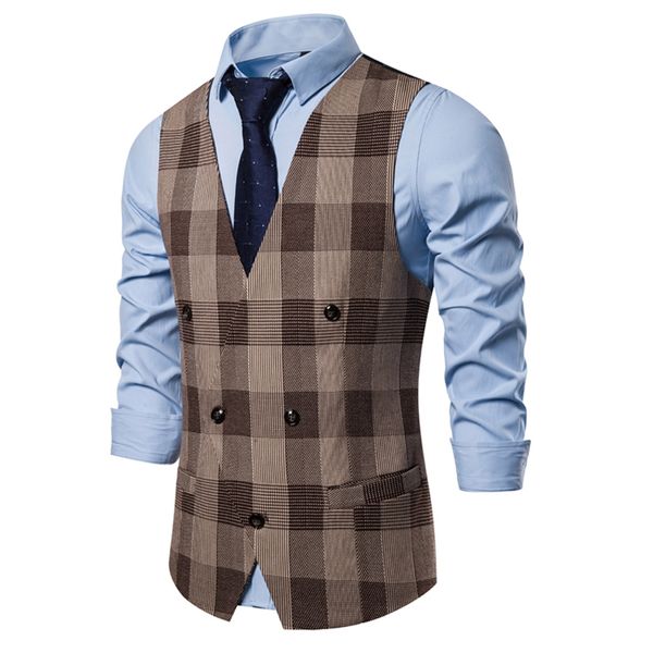 men's vests fashion business casual suit vest single breasted vintage design plaid irregualr large size, Black;white
men's vests fashion business casual suit vest single breasted vintage design plaid irregualr large size, Black;white