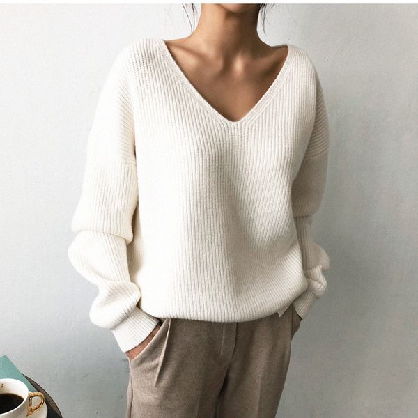 cbafu new fashion autumn winter women sweater v neck minimalist korea style casual solid knitting pullovers sweater p647, White;black
cbafu new fashion autumn winter women sweater v neck minimalist korea style casual solid knitting pullovers sweater p647, White;black