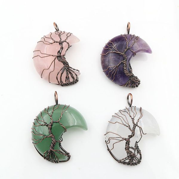 5 pcs vintage style crescent moon rose quartz pendant rock crystal copper plated wire wrap jewelry, Silver
5 pcs vintage style crescent moon rose quartz pendant rock crystal copper plated wire wrap jewelry, Silver
