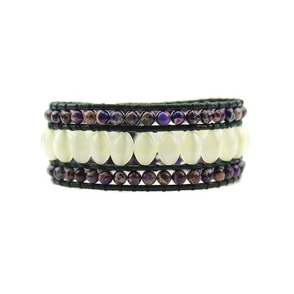 new 3 row handmade braided wrap bracelets with natural purple imperial jasper shell for women men creative gifts collection, Black
new 3 row handmade braided wrap bracelets with natural purple imperial jasper shell for women men creative gifts collection, Black
