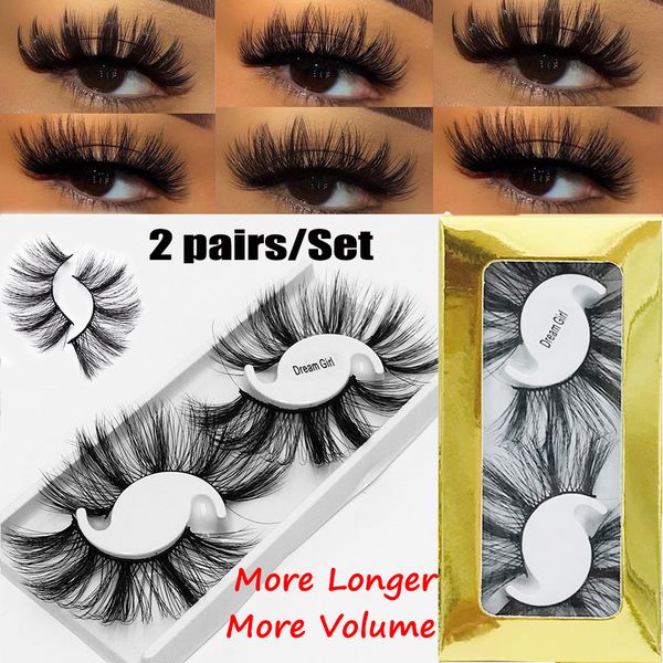 

2 pairs long thick 25mm lashes 5d mink hair false eyelashes dramatic wispy fluffy full strip lashes handmade eye makeup tools