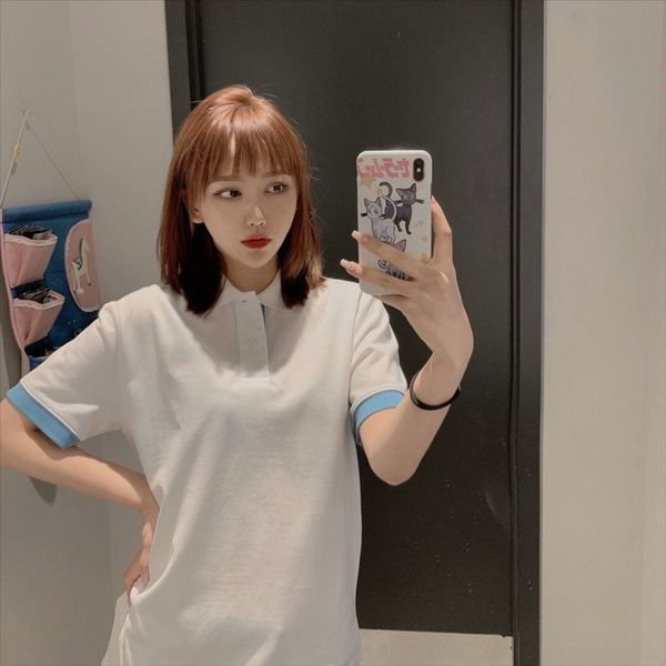 3852 2020 women's lapel short sleeve polo shirt fresh color short sleeves full lapel matching advanced all-match, White
3852 2020 women's lapel short sleeve polo shirt fresh color short sleeves full lapel matching advanced all-match, White