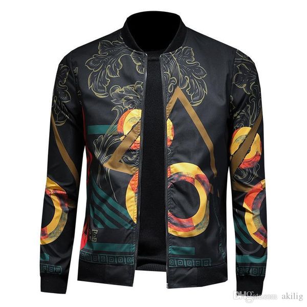 2019 men s clothing designer jackets slim long sleeve outerwear fashion coat men's autumn fall print brand clothing plus size, Black;brown