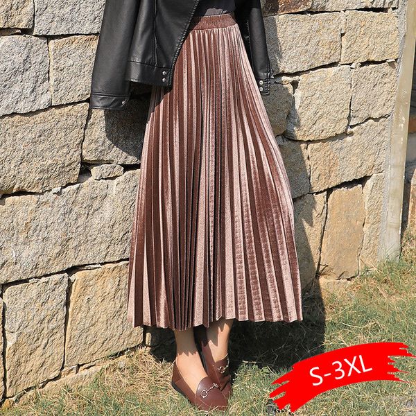 plus size autumn winter women gold velvet high waist skirt long metallic maxi pleated midi skirt casual small swing faldas, Black
plus size autumn winter women gold velvet high waist skirt long metallic maxi pleated midi skirt casual small swing faldas, Black