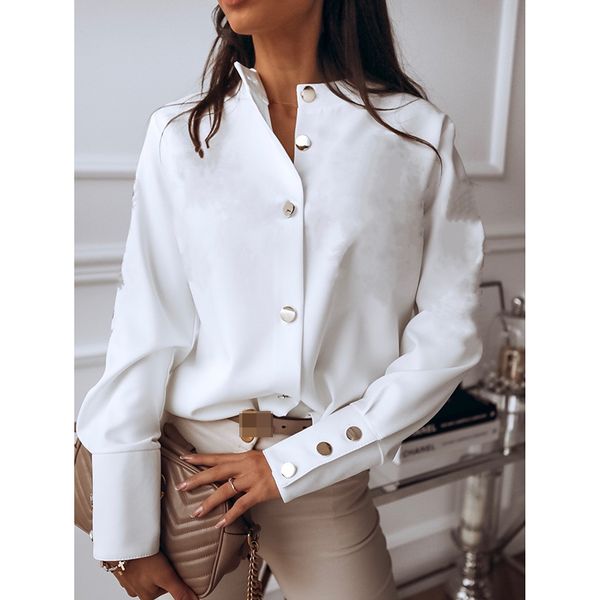 women clothing plus size s-3xl solid stand collar buttons long sleeve blouse shirt office lady casual elegant blusa sj5350m, White
women clothing plus size s-3xl solid stand collar buttons long sleeve blouse shirt office lady casual elegant blusa sj5350m, White