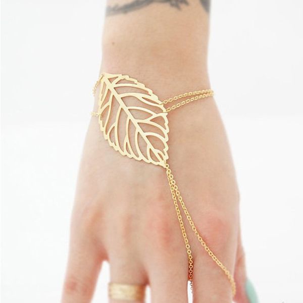 charm hollow leaves bracelet with fingerring slave chain hand harness for women gold color pulseras mujer bijoux wholesale, Black
charm hollow leaves bracelet with fingerring slave chain hand harness for women gold color pulseras mujer bijoux wholesale, Black