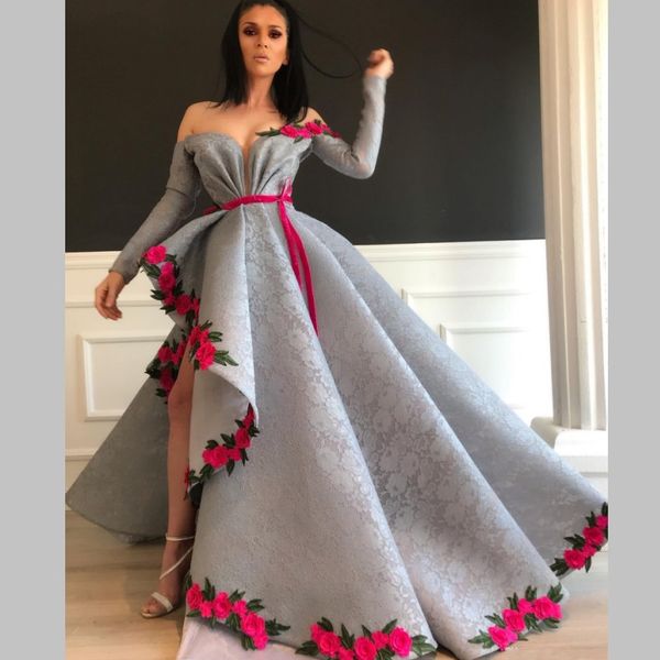 arabic full lace prom dresses with handmade flowers appliques long sleeves evening dress high split formal party gowns with sash vestidos, Black
arabic full lace prom dresses with handmade flowers appliques long sleeves evening dress high split formal party gowns with sash vestidos, Black