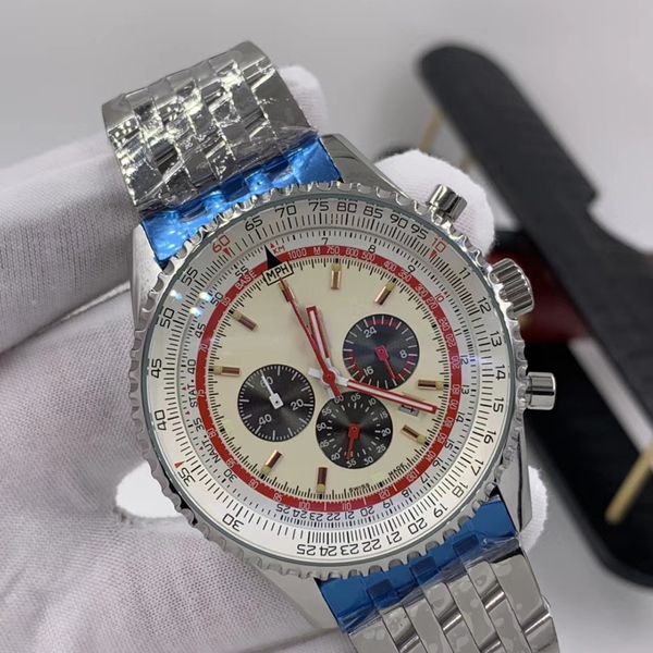 46mm white dial quartz chronograph breit and ling mens watches luminous red hands wristwatches with slide rule markings around the outer rim, Slivery;brown
46mm white dial quartz chronograph breit and ling mens watches luminous red hands wristwatches with slide rule markings around the outer rim, Slivery;brown