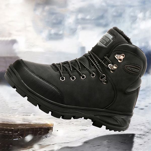 designer men boots mens shoes winter boots with fur keeping warm men snow ankle outdoor shoes male size 40-47, Black