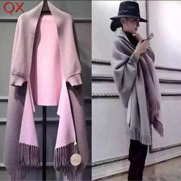 sc2 2017 oversize double side scarf winter faux cashmere poncho women solid designer female long sleeves wrap vintage shawl y18102010, Blue;gray
sc2 2017 oversize double side scarf winter faux cashmere poncho women solid designer female long sleeves wrap vintage shawl y18102010, Blue;gray