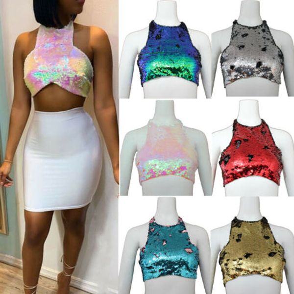 women padded shiny sequined backless halter plunge bra crop vest glitter camisole tank vest beachwear bralette bustier, White
women padded shiny sequined backless halter plunge bra crop vest glitter camisole tank vest beachwear bralette bustier, White
