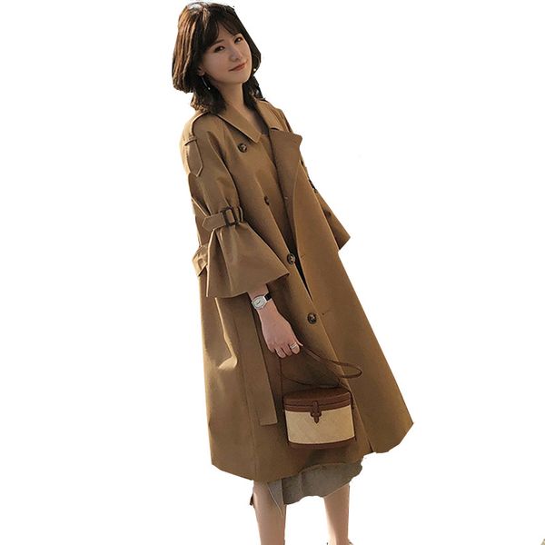 2019 spring autumn long women windbreaker new trumpet sleeves solid korean women windbreakert loose double-breasted trench coat, Tan;black
2019 spring autumn long women windbreaker new trumpet sleeves solid korean women windbreakert loose double-breasted trench coat, Tan;black