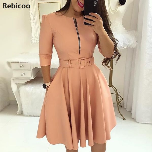 women fall half sleeve elegant tunic party dress female o neck solid zipper belted pleated casual office dress vestidos mujer, Black;gray
women fall half sleeve elegant tunic party dress female o neck solid zipper belted pleated casual office dress vestidos mujer, Black;gray