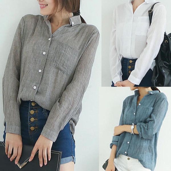 womens business shirt solid color gray white blue button turn down collar long sleeve thin loose linen blouse lady blusas camisa
womens business shirt solid color gray white blue button turn down collar long sleeve thin loose linen blouse lady blusas camisa