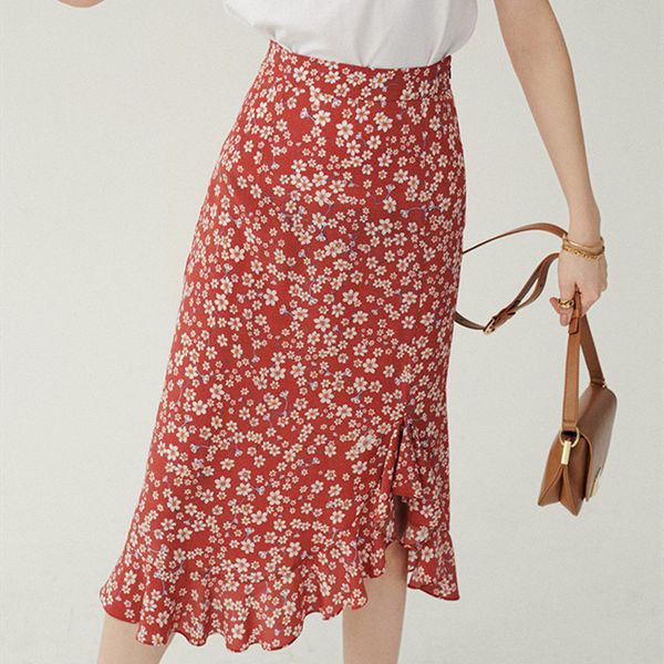 women floral print trumpet skirt silk high waist irregular ruffle spring summer skirts female clothing, Black
women floral print trumpet skirt silk high waist irregular ruffle spring summer skirts female clothing, Black