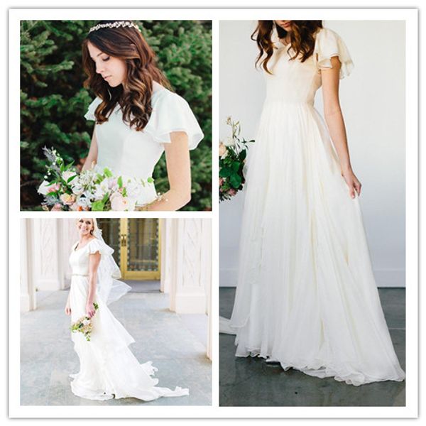 flowy chiffon modest wedding dresses 2019 beach short sleeves beaded belt temple bridal gowns queen anne neck informal reception dress, White
flowy chiffon modest wedding dresses 2019 beach short sleeves beaded belt temple bridal gowns queen anne neck informal reception dress, White